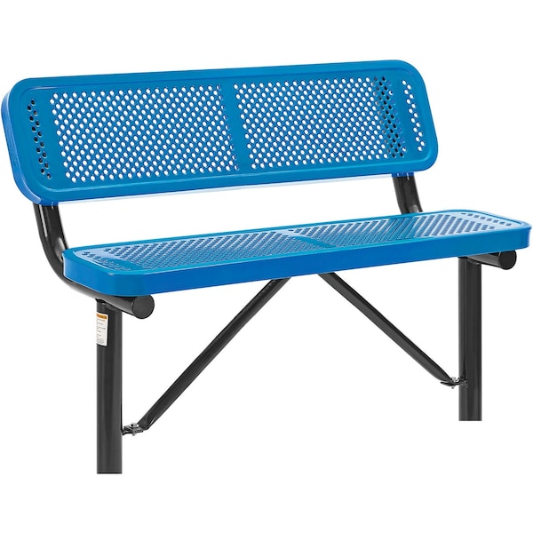 Global Industrial 4ft Outdoor Steel Bench w/ Backrest, Perforated Metal, In Ground Mount, Blue 695744IBL - main